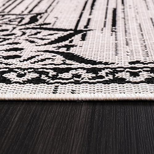 Outdoor Rug 5x7 Medallion White Black Modern Area Rugs for Indoor and Outdoor Patios
