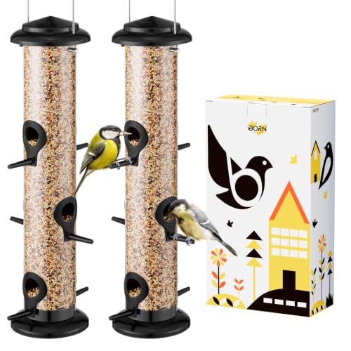 Metal Bird Feeder Hanging Wild Bird Seed Feeder for Mix Seed Blends Heavy Duty All Metal Black Finish (2 Count)