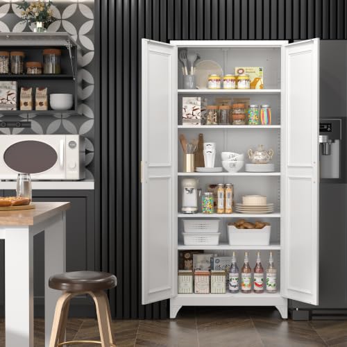 75”Metal Pantry Storage Cabinet with Doors & 5 Adjustable Shelves