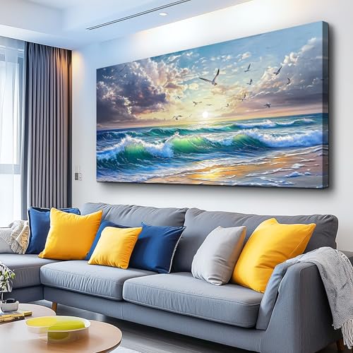 Wall Art Canvas Seagull Seaside Landscape Painting 20"X40"