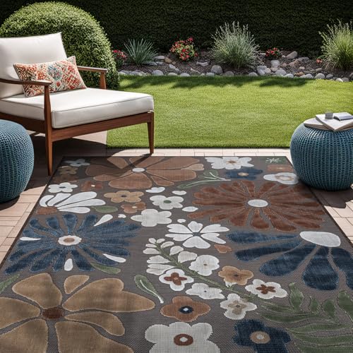 Outdoor Rug 6x9 Modern Floral Tropical Area Rugs for Outdoor and Indoor Patio Easy to Clean Non Shedding Living Room Porch Garden Washable Outside Carpet (58.5 Sq Ft)