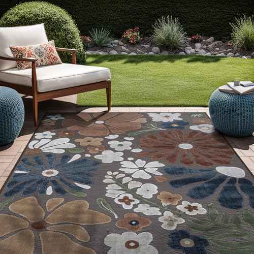 Outdoor Rug 8x10 Modern Floral Tropical Area Rugs for Outdoor and Indoor Patio Easy to Clean Non Shedding Living Room Porch Garden Washable Outside Carpet (80 Sq Ft)