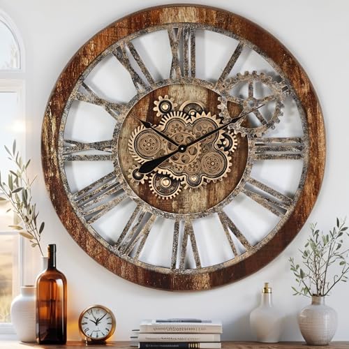 The Gears Clock 36'' Inch Real Moving Gear Wall Clock Vintage Industrial Oversized Rustic Farmhouse