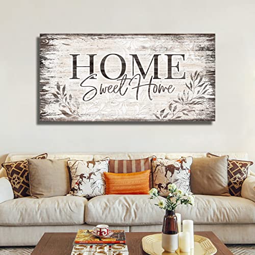 Home Sweet Home Wall Art Sign Large Dark Brown Farmhouse Wall Sign for Living Room Decoration Wooden Board Design Canvas Prints Modern Rustic Artwork Leaf Pictures Wall Decor 29" x 58"