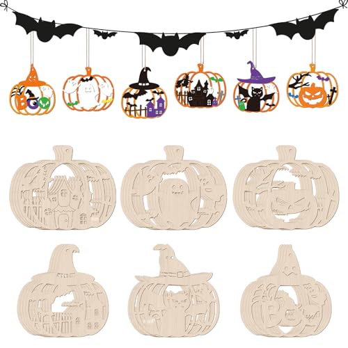 24 PCS Unfinished Wooden Halloween Crafts Pumpkin Shaped Hanging Ornaments (24 Count)