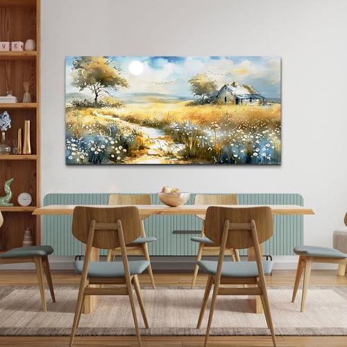 Vintage Wildflower Field Landscape Painting Wall Art For Dining Room Kitchen Art Print Country Field Mural Wall Decoration For Farmhouse And Living Room Bedroom Home Decoration 20x40 In