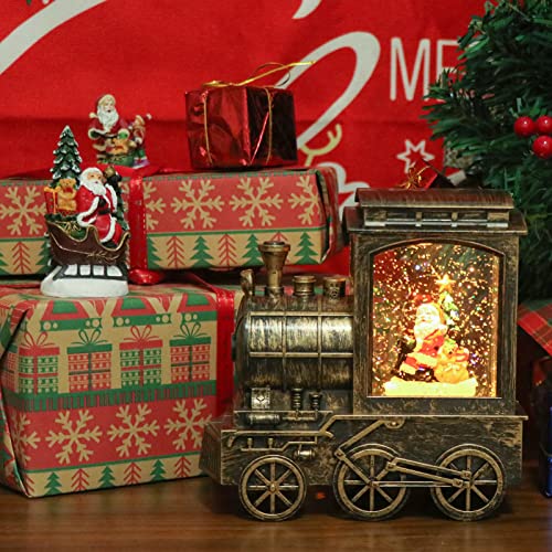 Christmas Snow Globe Lantern Train Water Swirling Glitter with 6H Timer