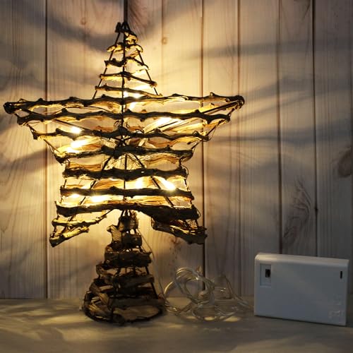 Rustic Rattan Christmas Tree Star Topper with LED Lights
