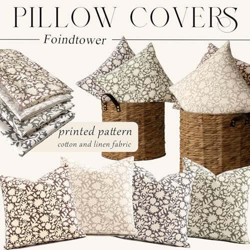 Set of 2 Decorative Neutral Floral Throw Pillow Covers Accent Farmhouse Cushion Covers Boho Vintage Pillowcase for Couch Sofa Bedroom Living Room Home Decor (2 Count)