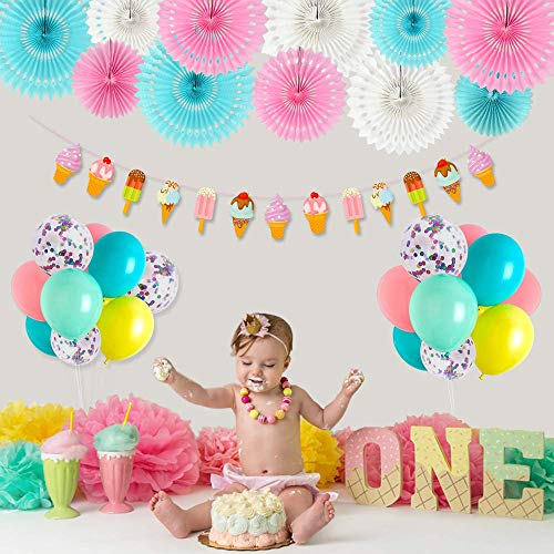 Honeycomb Round Paper Fans Blue Pink Hanging Party Decoration (11 Count)