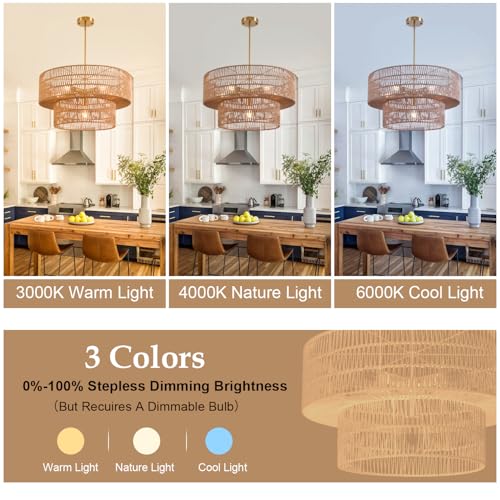 23.62" 6 Light Rattan Farmhouse Chandelier