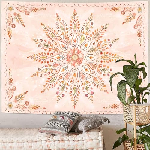 Floral Mandala Tapestry Boho Tapestry for Bedroom Orange Tapestries Wall Hanging Living Room Wall Art and Home Decor 60x80