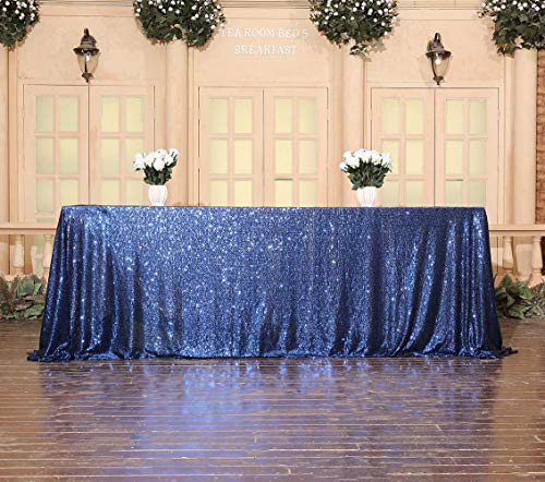 Sequin Tablecloth 90x132 Inch Navy Blue for Wedding Party