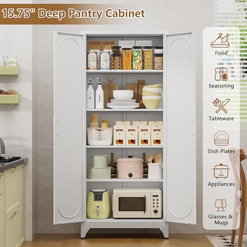 75" Tall Metal Kitchen Pantry Storage Cabinet with Doors and Shelves