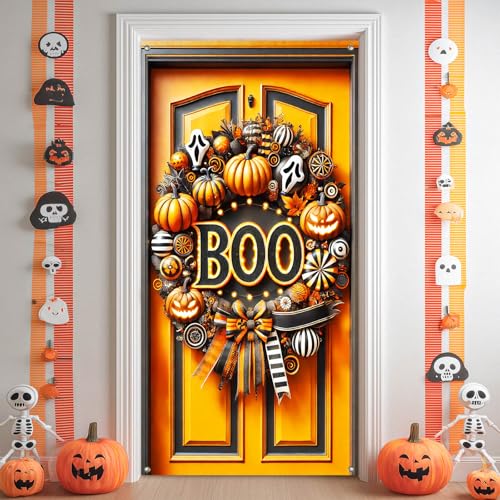 Halloween Door Banner Boo Pumpkin 35x71 Inch Polyester