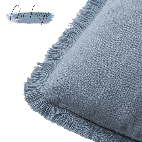 Decorative Linen Fringe Throw Pillow Covers 18×18 Misty Blue (2 Count)