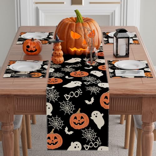 Halloween Ghost Pumpkin Table Runner for Table Decoration 13x36 Inch