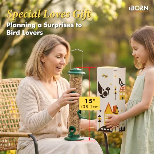 Metal Bird Feeders 6 Ports Hanging Wild Bird Seed Feeder for Mix Seed Blends (2 Count)