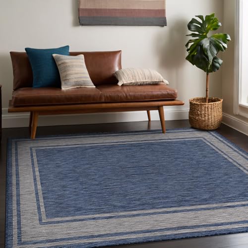 Outdoor Rug 5x7 Modern Bordered Area Rugs for Indoor and Outdoor Patio Deck Porch Garden Waterproof Weather Sun Resistant Washable Outside Carpet (35 Sq Ft)
