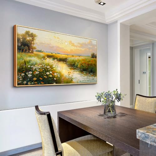 Wood Framed Canvas Wall Art For Living Room Large Wall Decor For Office Bedroom Decorations Pastoral Scenery Picture Water edge Painting Artwork Ready To Hang Home Decor 30x60 In