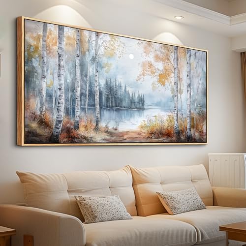 Canvas Wall Art For Living Room Wall Decoration For Bedroom Office Decoration Trees Forest Landscape Painting Lake view Mural Modern Aesthetic Room Home Decor Artwork Wood Framed 20x40 In
