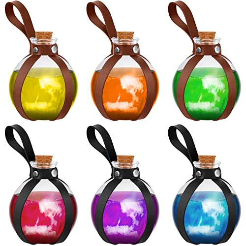 6 Pcs Halloween Glass Potion Bottles with Cork Belt (6 Count)