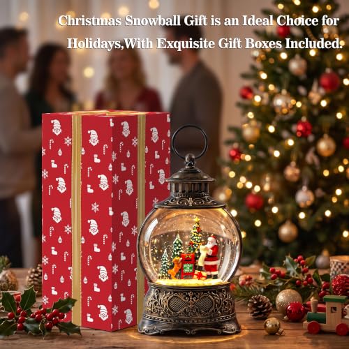 Christmas Snow Globes Christmas Water Lantern with Vintage Santa & Letters to Santa Mailbox Scene Music & 6H Timer USB Lined