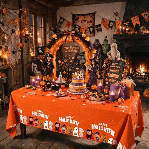 Halloween Tablecloth Disposable Table Cover Kids Birthday Party Decoration (4 Count)