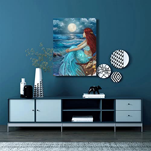 Aesthetic Wall Art for Living Room Bedroom Wall Decor Blue Canvas Prints Moon Night Artwork 24"x 36" Girls Room Decor