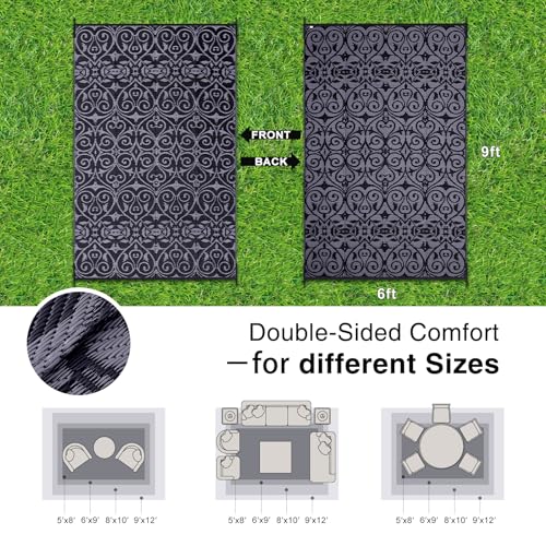 Outdoor Rug 6x9 ft Waterproof Reversible Floral Mat (54 Sq Ft)
