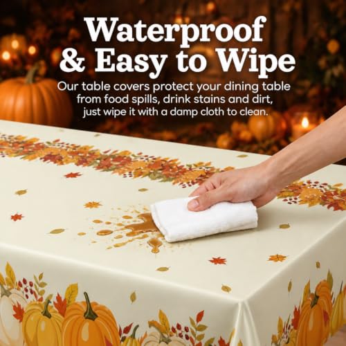 Fall Plastic Tablecloth 8 Packs Thanksgiving Disposable Table Cloth 54x108 Rectangle Table Cover with Pumpkin & Maple Leaf for Holiday Dinner Party Decorations Outdoor Picnic & Baby Showers