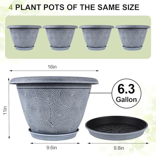 16 Inch Large Planter Pot for Plants Indoor Outdoor (4 Count)