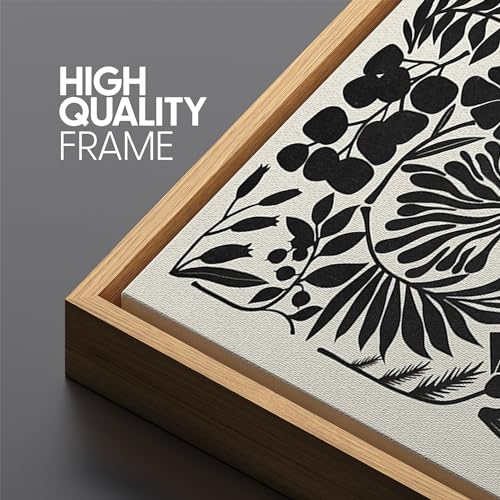 Extra Large Framed Canvas Print Wall Art Monochrome Botanicals Black and White Floral Illustrations Antique Retro Fine Art Illustrations Decorative Colorful for Bedroom