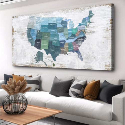 Wall Decor Map Canvas Wall Art for Wall Decoration Wood Background USA Canvas Prints for Bedroom Office Kitchen Home Wall Decor Framed Artwork Ready to Hang40 x79