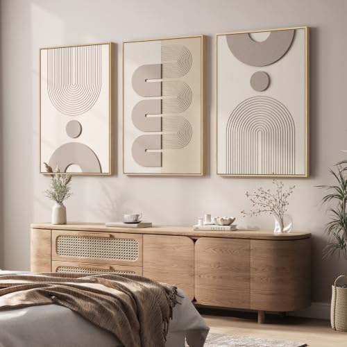 3D Large Framed Boho Neutral Abstract Wall Art for Living Room