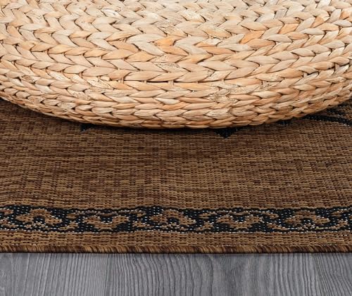 Outdoor Rug 10x14 Medallion Nut Brown Black Modern Area Rugs for Large Indoor and Outdoor Patios