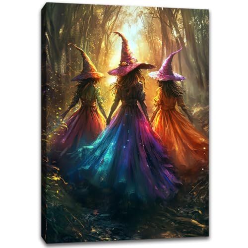 Halloween Room Decor Wall Art Colorful Witch Prints