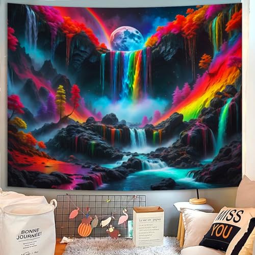 Blacklight Waterfall Planet Tapestry
