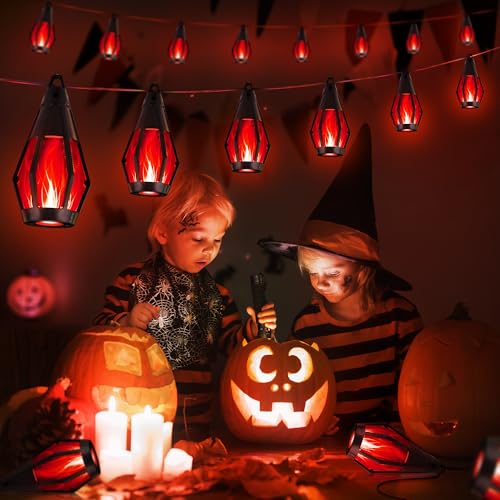 42FT 15 LED Solar Flame Halloween String Lights Outdoor