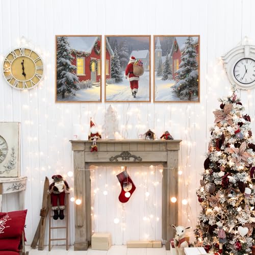 3 Pcs Santa Is Coming To Town Framed Wall Art 12x16 Inch