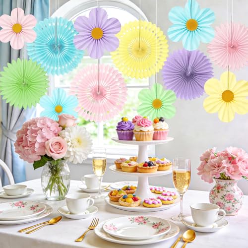 12 Pcs Pastel Paper Fans (12 Count)