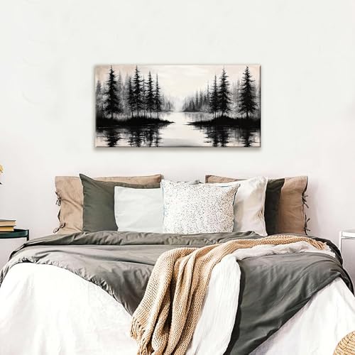 Black Canvas Art Wall Decor Print Modern Landscape Wall Art 20 X 40 In