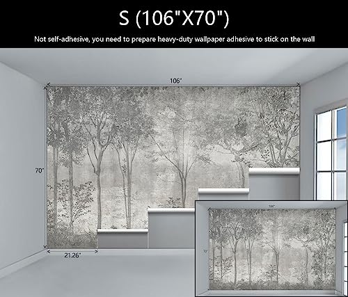 Gray Vintage Forest Tree Wallpaper Mural for Bedroom Living Room (51.52777777777778 Sq Ft)