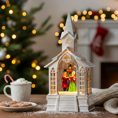 Christmas Snow Globe Lantern Musical Carolers Lighted Water Church