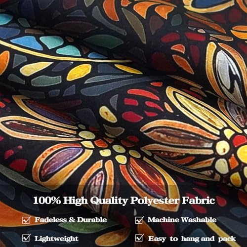 Boho Floral Mandala Tapestry Wall Hanging Vintage Bohemian Flower Medallion Tapestry Aesthetic Orange Stained Glass Hippie Extra Large Tapestries for Bedroom Living Room Dorm Decor 90 x 68 Inch