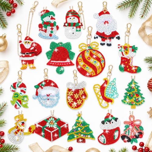 17 Pcs Double Sided Diamond Art Christmas Ornaments Keychains 5d