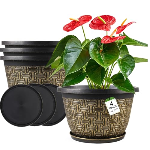4 Pack 12 Inch Plant Pots (4 Count)