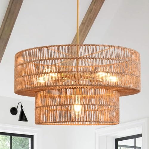 23.62" 6 Light Rattan Farmhouse Chandelier