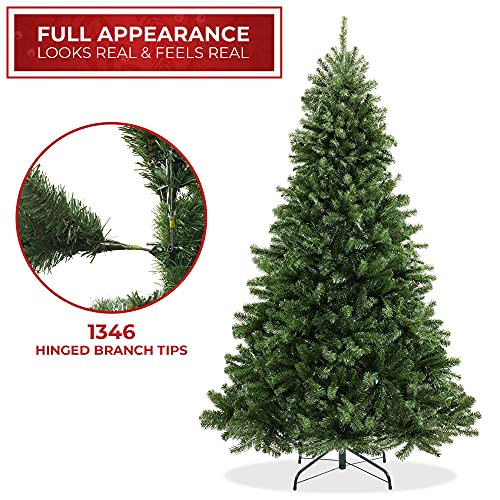 7.5FT Realistic Green Spruce Unlit Artificial Holiday Christmas Tree with Sturdy Metal Stand