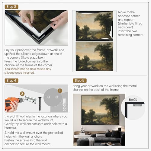 36"x46" Extra Large Framed Wall Art Classic River Valley Landscape Vintage Style Countryside Illustration for Home Living Room Bedroom Decor